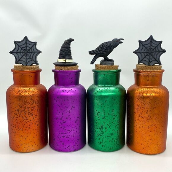Halloween Collectible Decorative Glass Potion Bottles Set Of 4 NEW - Picture 8 of 9